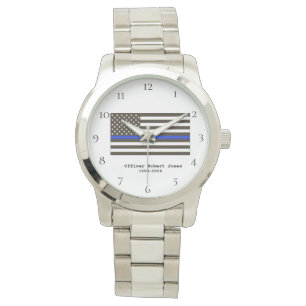 *~* Politie Man functionaris Thin Blue Line Vlag M Horloge