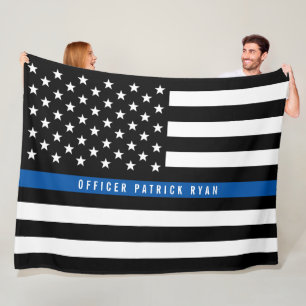 Politie met blauwe lijn Amerikaanse vlag groot Fleece Deken