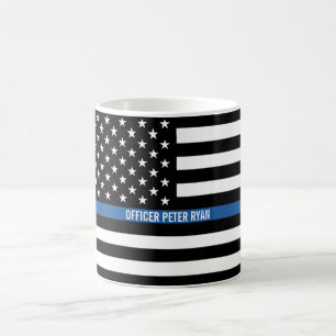 Politie met blauwe lijn Amerikaanse vlag Naam toev Koffiemok