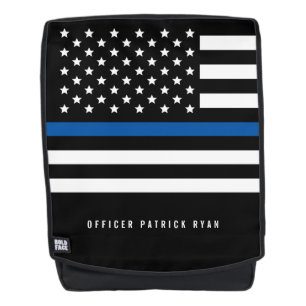 Politie met blauwe lijn Amerikaanse vlag Naam toev Rugtassen
