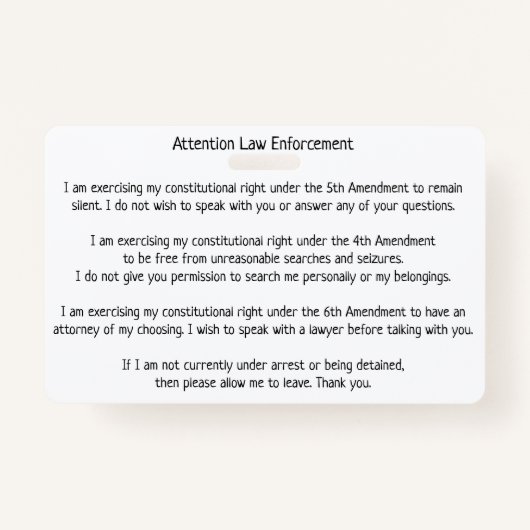 Politie Patrouille Stop Ken Uw Rechten Kaart Badge (Voorkant)