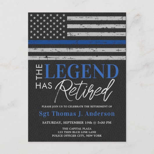 Politie Pensioen Custom Dunne Blauwe Lijn Vlag Par Uitnodiging Briefkaart (Voorkant)