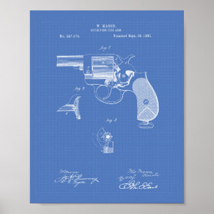 Politie Pistool 1881 Patentkunst - Blauwdruk Poster