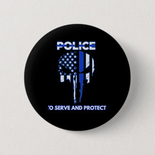Politie schedel ontwerp eerbetoon met blauwe lijn ronde button 5,7 cm