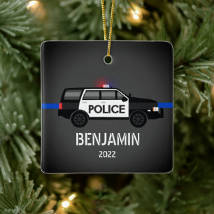 Politie SUV Thin Blue Line Kinder Kerstmis Keramisch Ornament