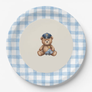 Politie Teddybeer Gingham Baby Shower Borden Papieren Bordje