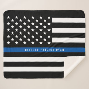 Politie Thin Blue Line American Flag Monogram Med. Sherpa Deken