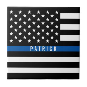 Politie Thin Blue Line American Flag Monogram Tegeltje