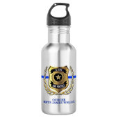 Politie Thin Blue Line Officer Shield gepersonalis Waterfles (Voorkant)