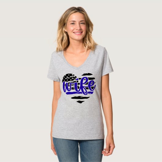 Politie Vrouw Thin Blue Line Hart Vrouwen T-shirt (Voorkant volledig)