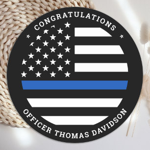 Politieacademie Modern Thin Blue Line Flag Ronde Sticker
