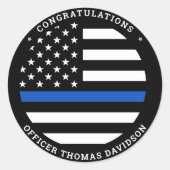 Politieacademie Modern Thin Blue Line Flag Ronde Sticker (Voorkant)