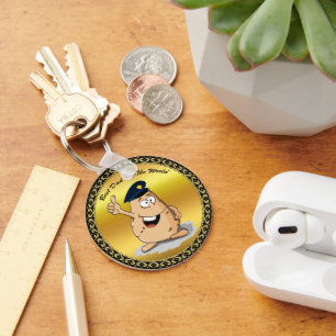 Politieagent aardappelen met blauw pet sleutelhanger