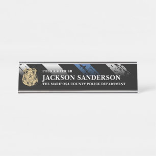 Politieagent afdeling Thin Blue Line Logo Bureau Naambordje
