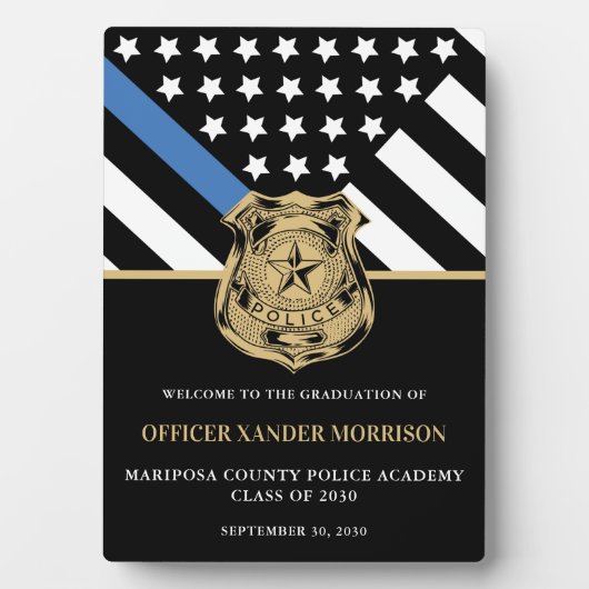 Politieagent Afstuderen Blauwe Lijn Vlag Welkom Fotoplaat (voorkant)