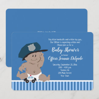 Politieagent Baby Cop Invitations Dark Skin Kaart