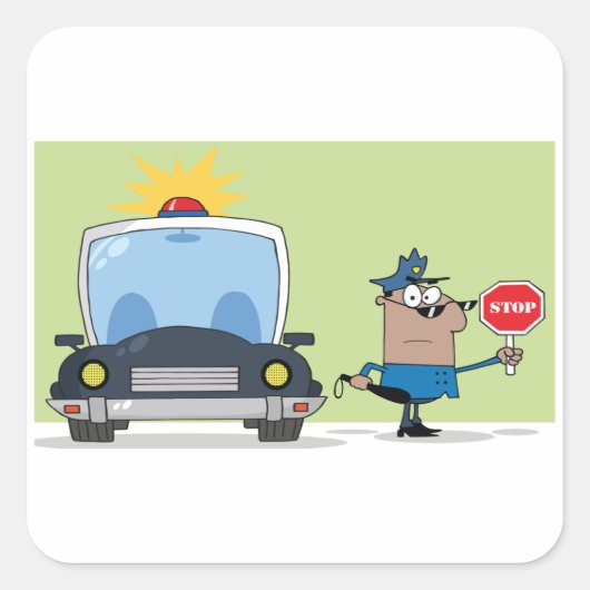 Politieagent cartoon Stop Sign Square Sticker (Voorkant)
