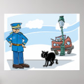 Politieagent en zwarte kat poster (Voorkant)