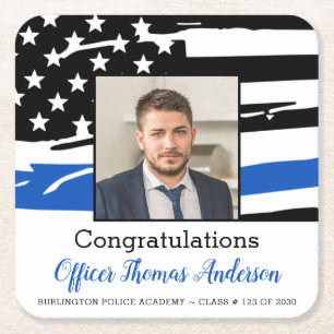 Politieagent Foto Thin Blue Line Afstuderen Vierkante Kartonnen Onderzetter