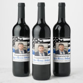 Politieagent Foto Thin Blue Line Afstuderen Wijn Etiket (Flessen)