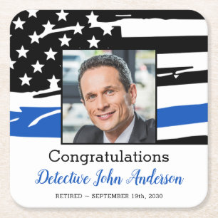 Politieagent Foto Thin Blue Line Retirement Vierkante Kartonnen Onderzetter