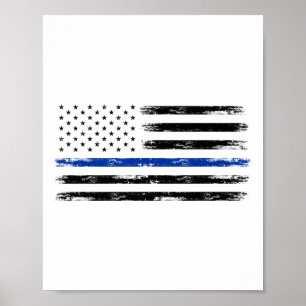 Politieagent ons Amerikaanse vlag met blauwe lijn Poster