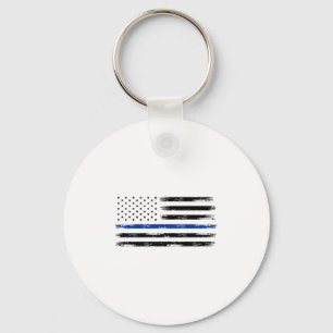 Politieagent ons Amerikaanse vlag met blauwe lijn Sleutelhanger