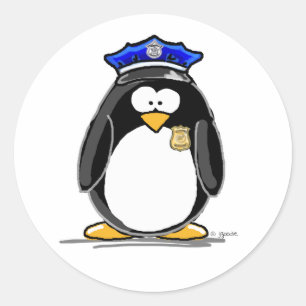 Politieagent Penguin Ronde Sticker
