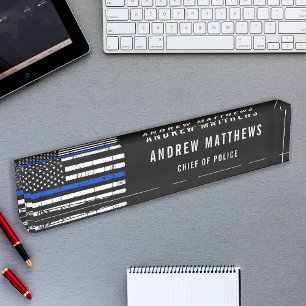 Politieagent Thin Blue Line American Flag Naambordje