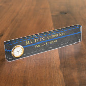 Politieagent Thin Blue Line Sergeant Clock Naambordje (Zijkant)