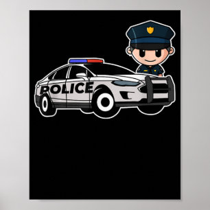 Politieagent voor cartoon Car Politieman Gift Poster