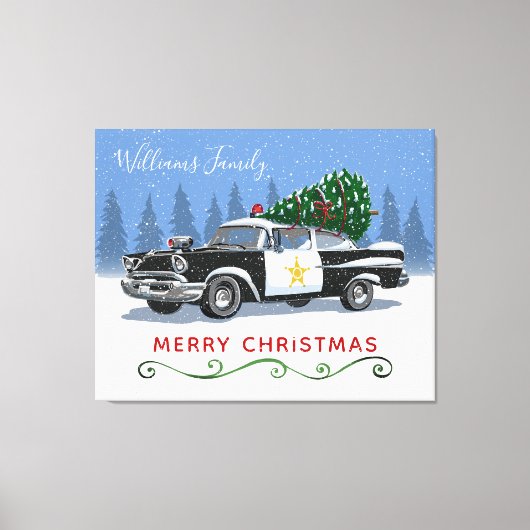  politieauto Kerstmis Monogram Naam Canvas Afdruk (Voorkant)