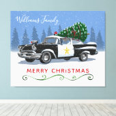  politieauto Kerstmis Monogram Naam Canvas Afdruk (Insitu (Houten vloer))