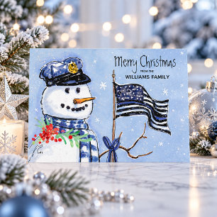 Politiedunne blauwe lijn vlag Merry Christmas Snee Feestdagenkaart