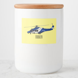 Politiehelikopter cartoon illustratie voedselcontainer etiket