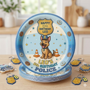 Politiehond Alle Eenheden Bellen Jongens Verjaarda Papieren Bordje