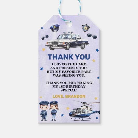 Politiejongen 1e verjaardagsfeestje cadeaulabel (Voorkant)