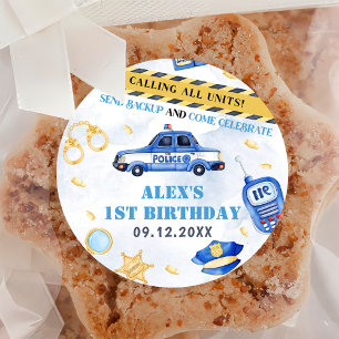 Politiejongen 1e verjaardagsfeestje ronde sticker