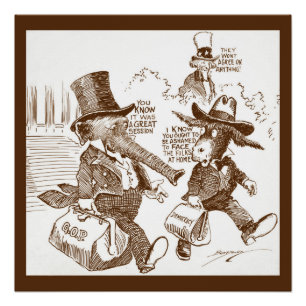 Politieke Cartoon VS c. 1920 Elephant & Donkey Perfect Poster