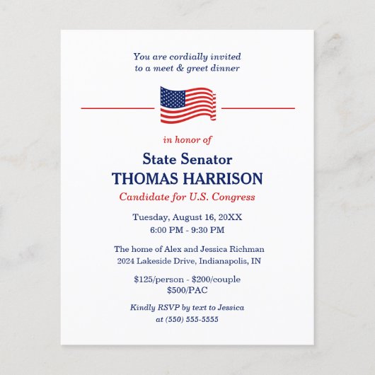 Politieke Fundraiser Patriottic American Flag Flye (Voorkant)