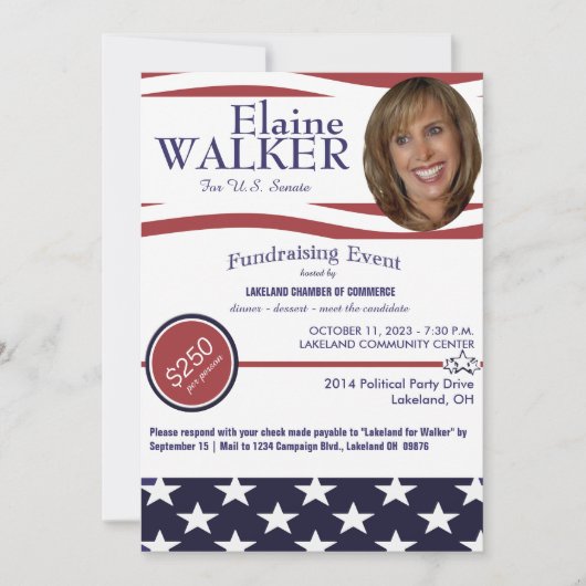 Politieke Fundraiser-uitnodiging met foto Kaart (Voorkant)