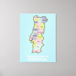 Politieke kaart Portugal  Canvas Afdruk