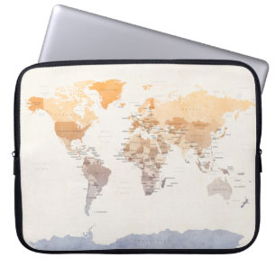 Politieke kaart van de waterverf in de wereld laptop sleeve