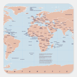 Politieke kaart van de wereld vierkante sticker