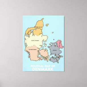 Politieke kaart van Denemarken Canvas Afdruk
