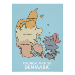 Politieke kaart van Denemarken Perfect Poster