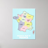 Politieke kaart van Frankrijk Canvas Afdruk (Voorkant)