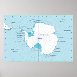 Politieke kaart van het continent Antarctica. Poster