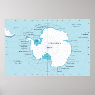 Politieke kaart van het continent Antarctica. Poster