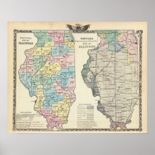 Politieke kaart van Illinois Poster